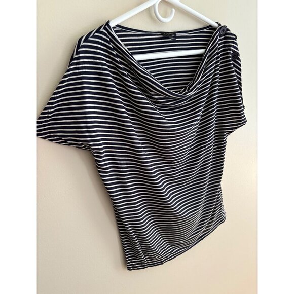 Talbots Nautical Striped Top with Button Shoulder Detail Navy & White Size Small - Picture 3 of 10